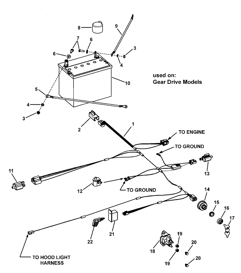 Electrical Group - Gear Drive (7501454) Diagram and Parts List for 7800162E-ELT155420 2010 Briggs and Stratton Lawn Tractor